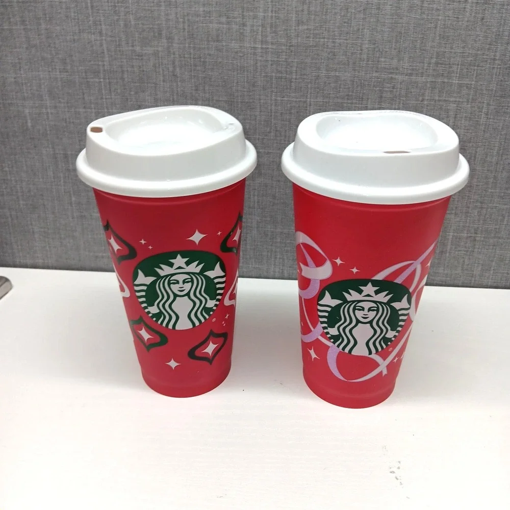 Starbucks Christmas Holiday Coffee Tumbler Lot Reusable Red White 16oz‎ 2023